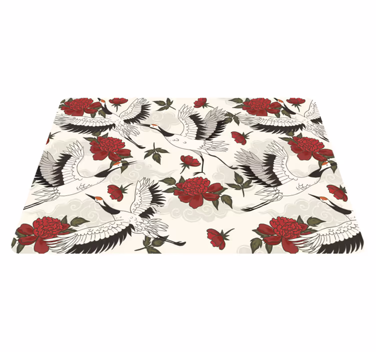 Tappeto vinile fiori tonalità terra con uccelli - TenStickers