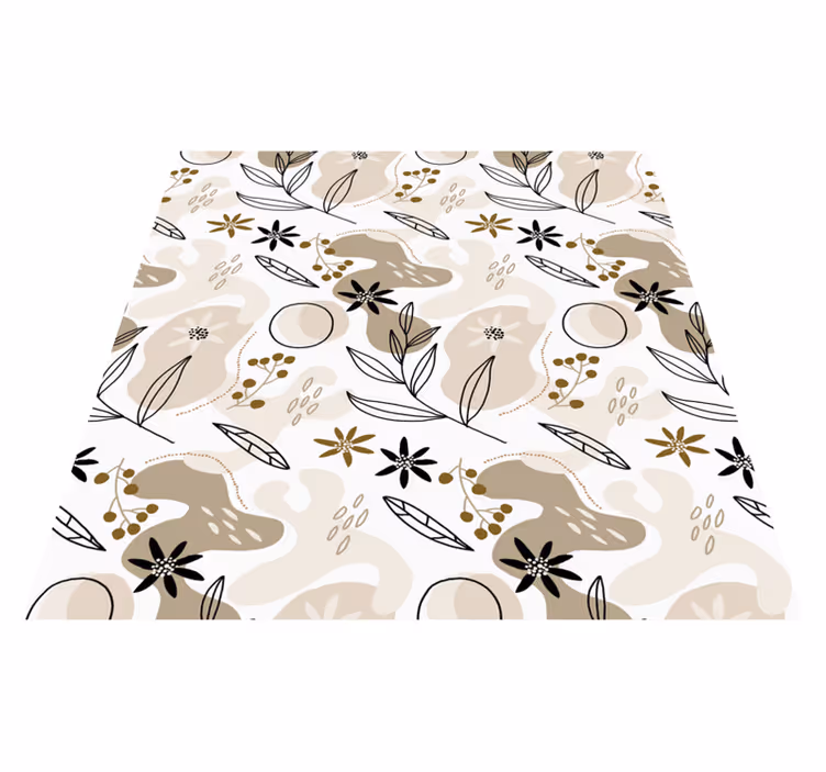 Tappeto vinile fiori motivo elegante foglie rosa e beige - TenStickers