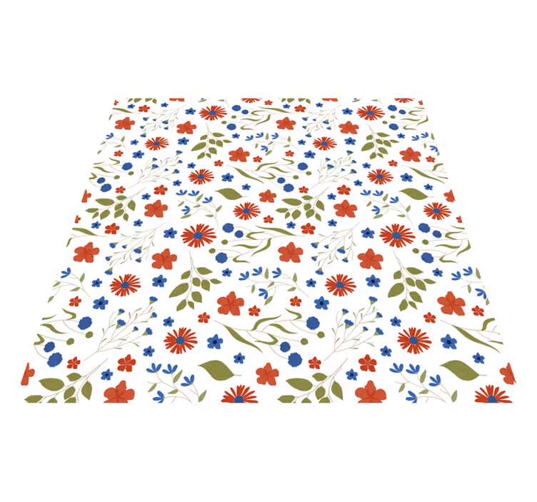 Tappeto vinile fiori motivi giardino blu e rossi - TenStickers