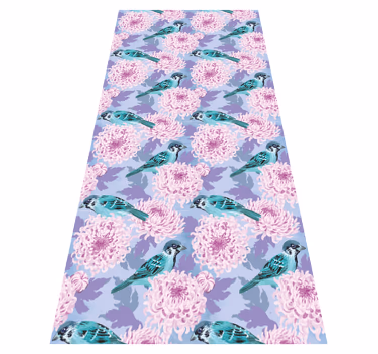 Tappeto vinile fiori fiori di giardino rosa con uccelli - TenStickers