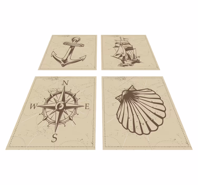 Tappeto vinile bagno piastrelle oggetti marini - TenStickers
