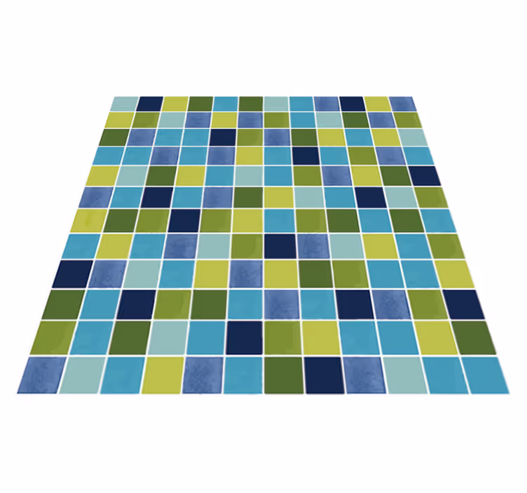 Tappeto vinile bagno piastrelle blu e verdi - TenStickers