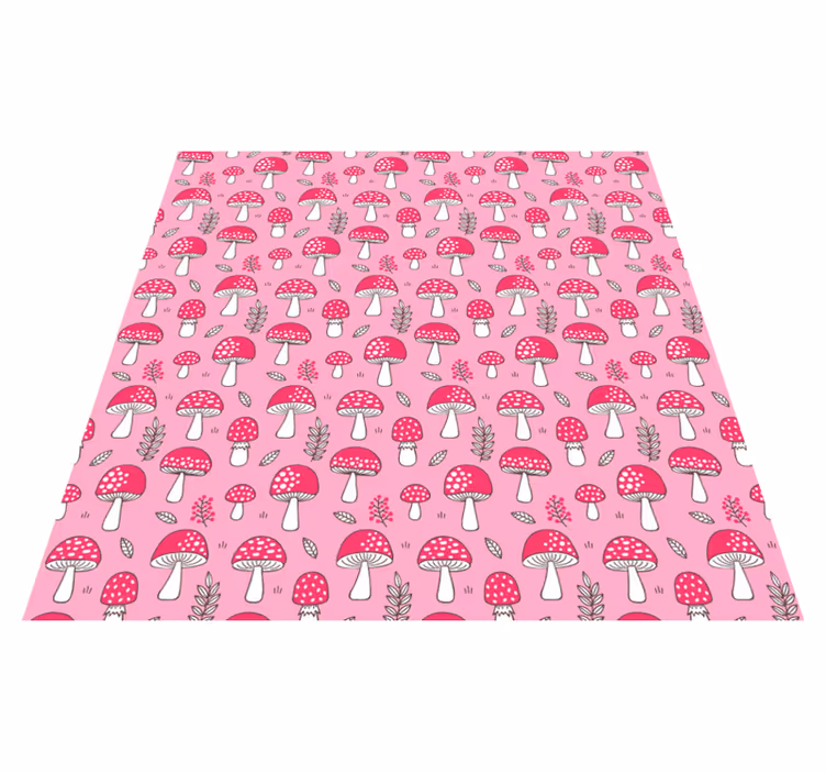 Tappeto vinile fiori funghi e piante su sfondo rosa - TenStickers