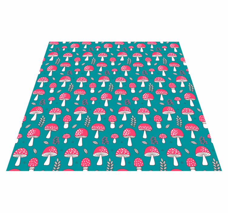 Tappeto vinile fiori funghi classici su sfondo turchese - TenStickers