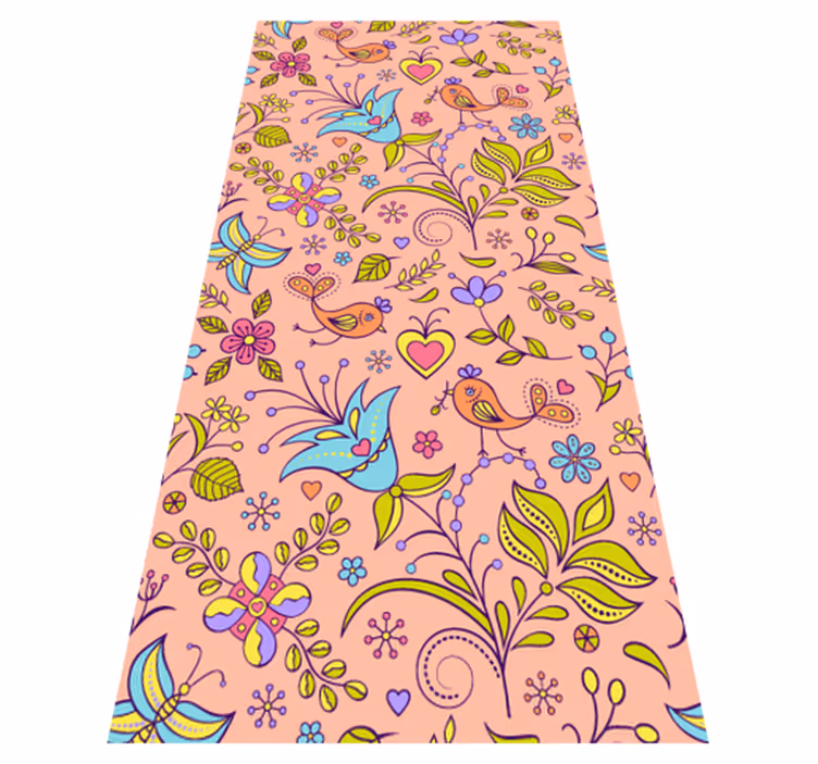 Tappeto vinile fiori motivo floreale con uccelli e farfalle - TenStickers