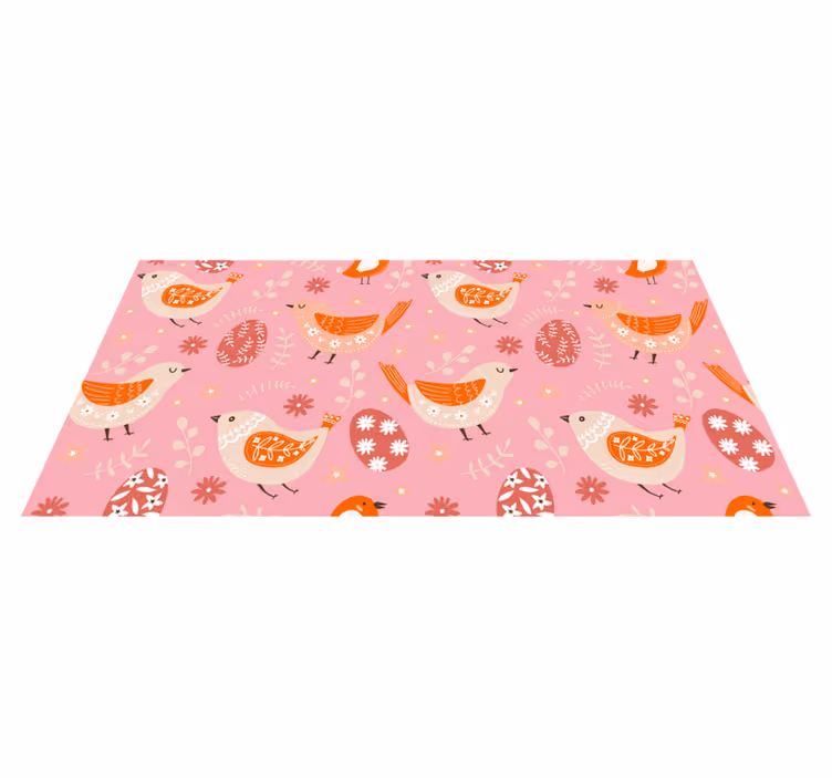 Tappeto vinile fiori motivo folk rosa con uccelli - TenStickers