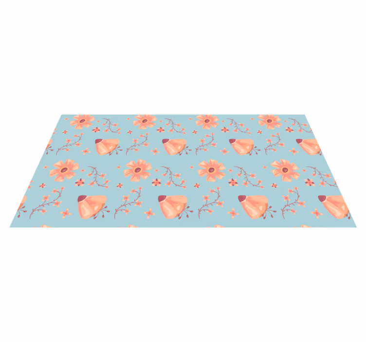 Tappeto vinile fiori fiori arancioni su sfondo blu - TenStickers