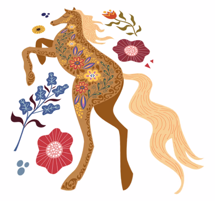 Tappeto vinile fiori illustrazione folcloristica cavalli - TenStickers