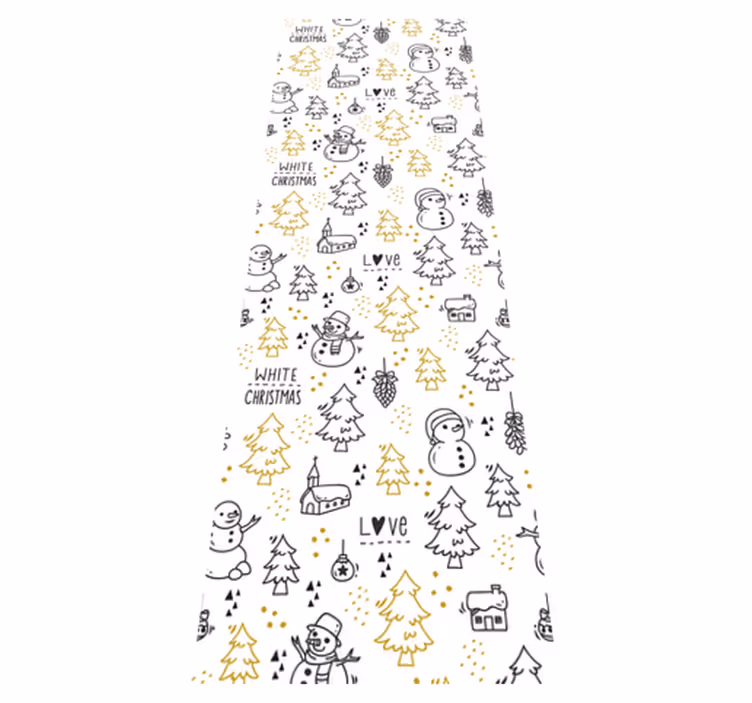 Tappeto vinile natale motivo doodle nero e oro - TenStickers