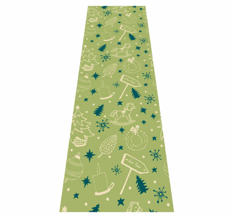 Tappeto vinile natale elementi natalizi su sfondo verde - TenStickers
