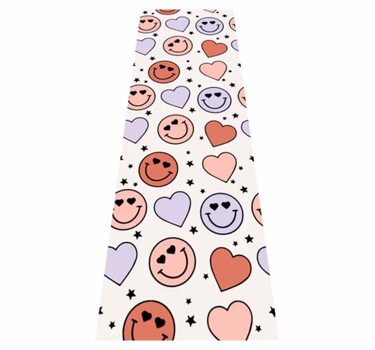 Tappeto vinile camera da letto cuori e faccine sorridenti - TenStickers