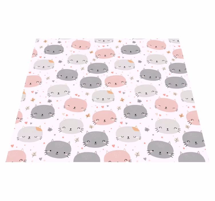 Tappeto vinile camera da letto gattini grigi e rosa - TenStickers