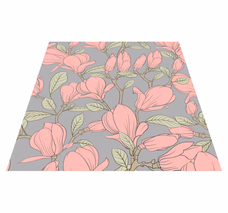 Tappeto vinile camera da letto fiori e foglie rosa - TenStickers