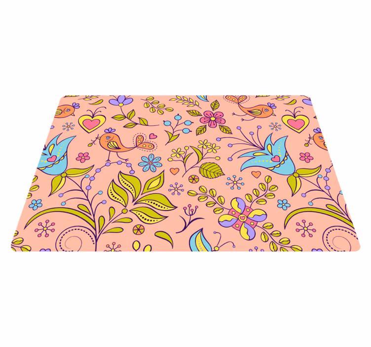 Tappeto vinile natura motivo floreale con uccelli e farfalle - TenStickers