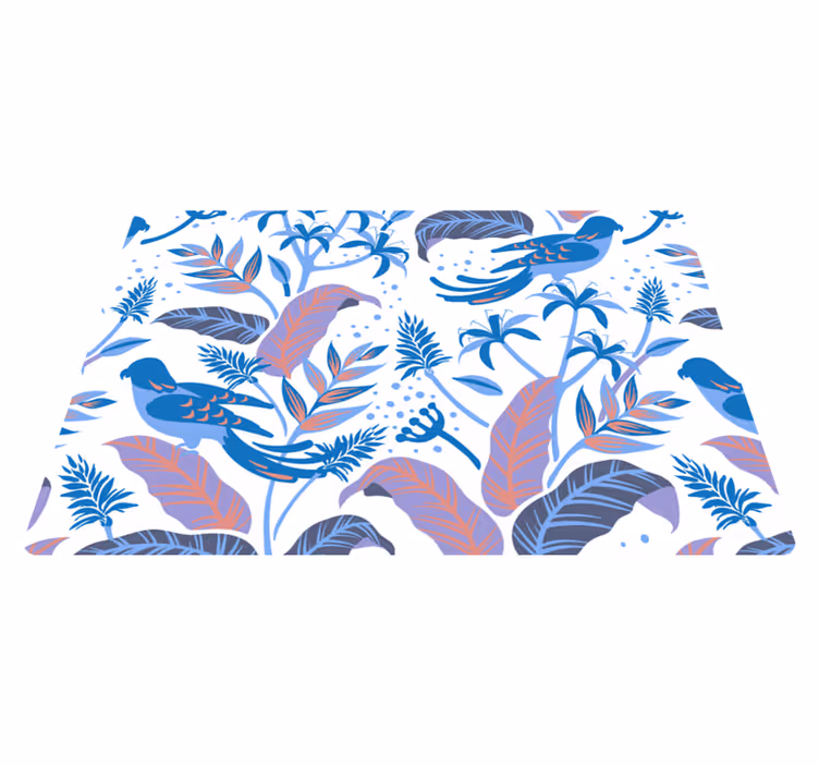Tappeto vinile natura uccelli blu e rosa su foglie - TenStickers