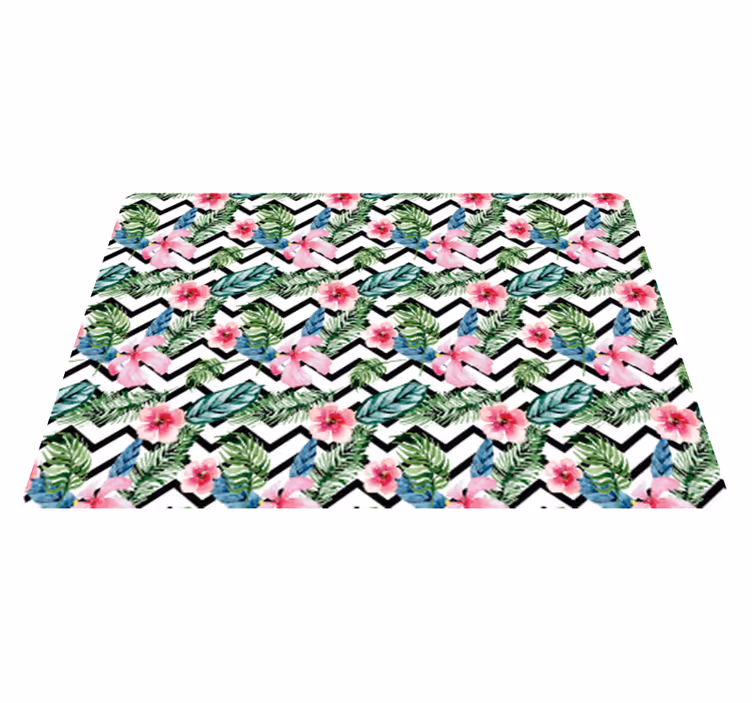 Tappeto vinile fiori linee zigzag tropicali - TenStickers