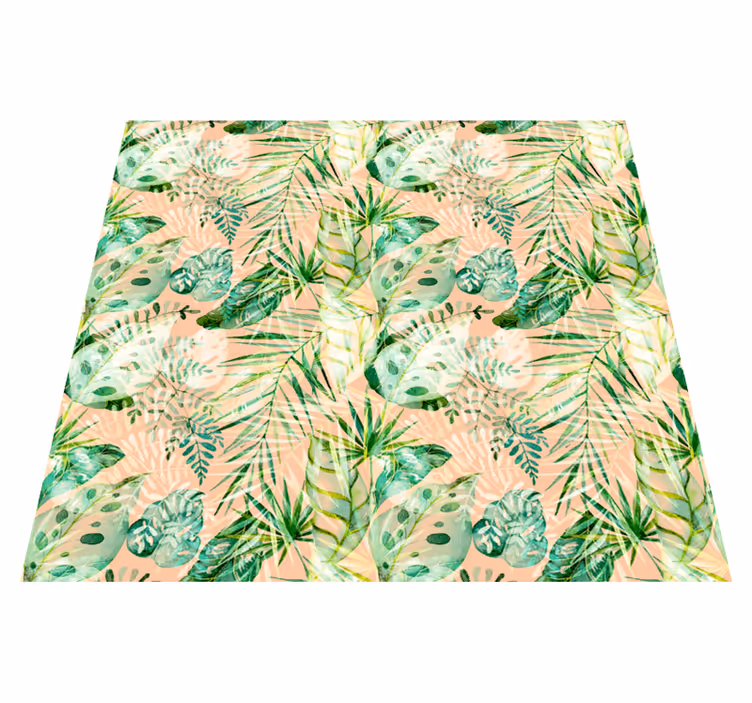 Tappeto vinile fiori design foglie floreali rosa - TenStickers
