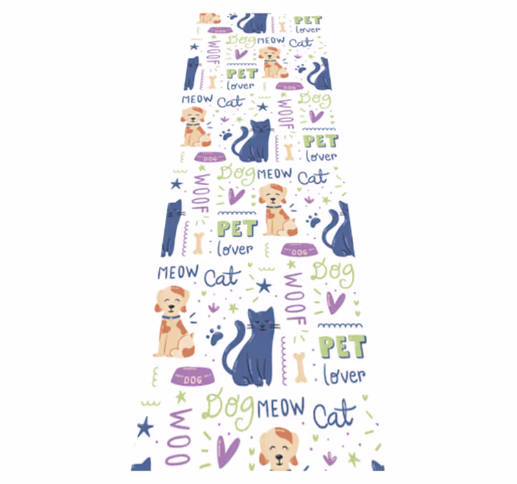 Tappeto vinile camera da letto doodle colorato con cani - TenStickers