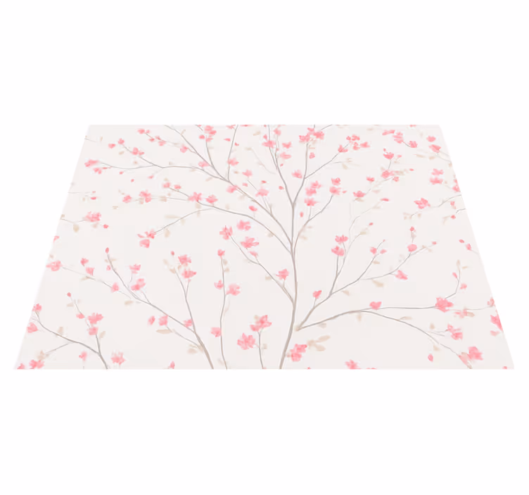 Tappeto vinile camera da letto albero con fiori rosa piccoli - TenStickers