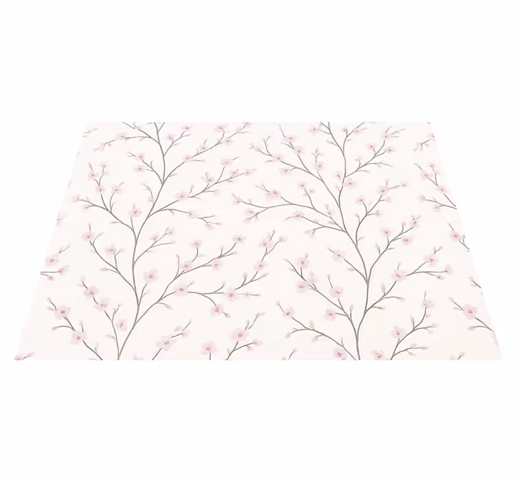 Tappeto vinile camera da letto albero grigio con fiori rosa - TenStickers