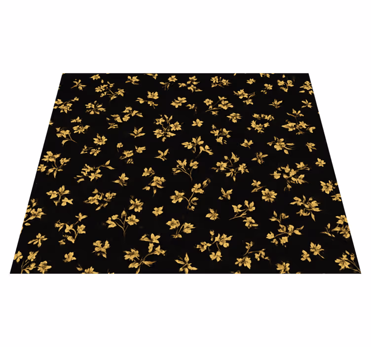 Tappeto vinile camera da letto sfondo scuro fiori oro - TenStickers