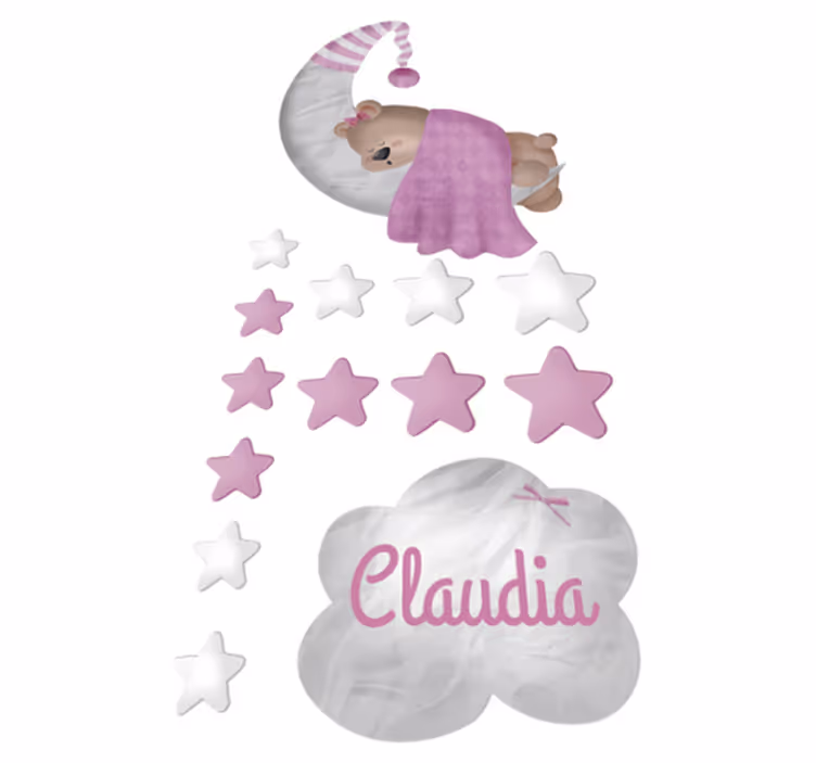 Tappeto vinile per bambini orso dormiente nuvola con nome - TenStickers