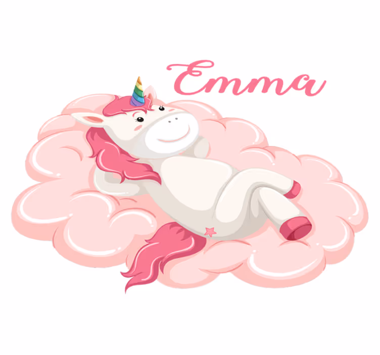 Tappeto vinile per bambini unicorno nella nuvola con nome - TenStickers