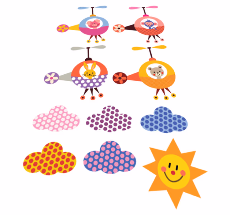 Tappeto vinile per bambini adesivo animali elicottero - TenStickers