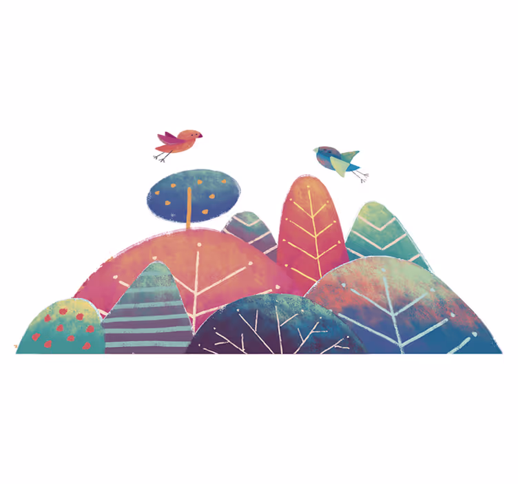 Tappeto vinile per bambini alberi blu e rosa - TenStickers