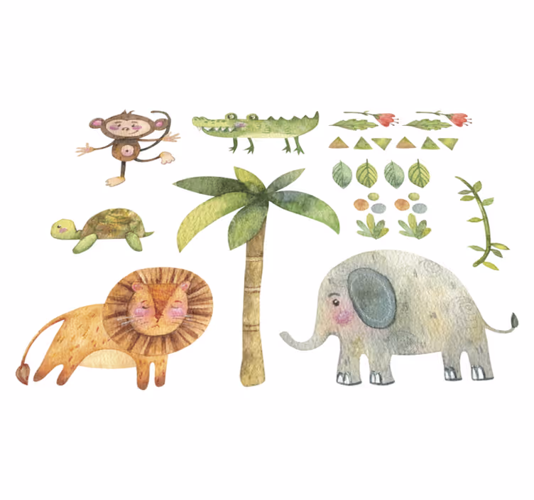 Tappeto vinile per bambini animali della giungla acquerello - TenStickers