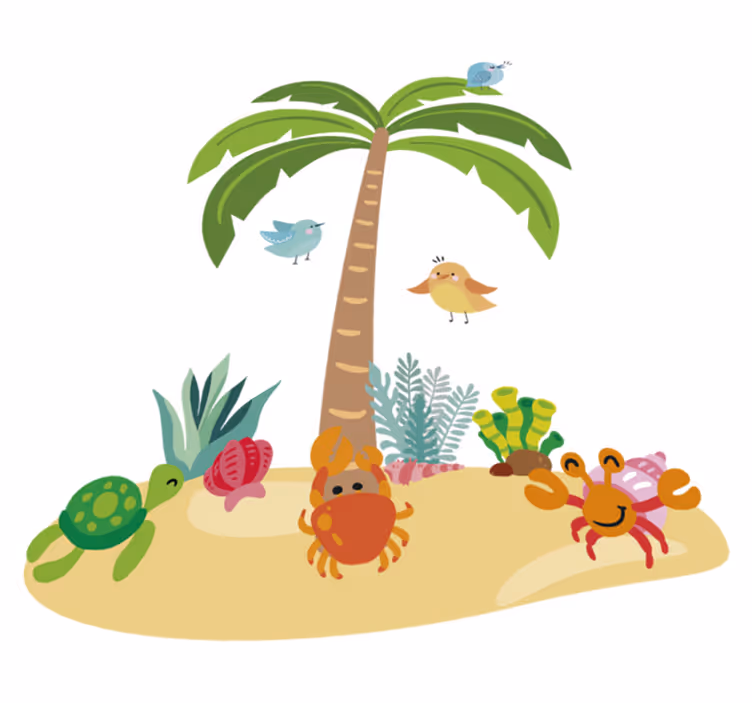 Tappeto vinile per bambini palme e animali marini - TenStickers