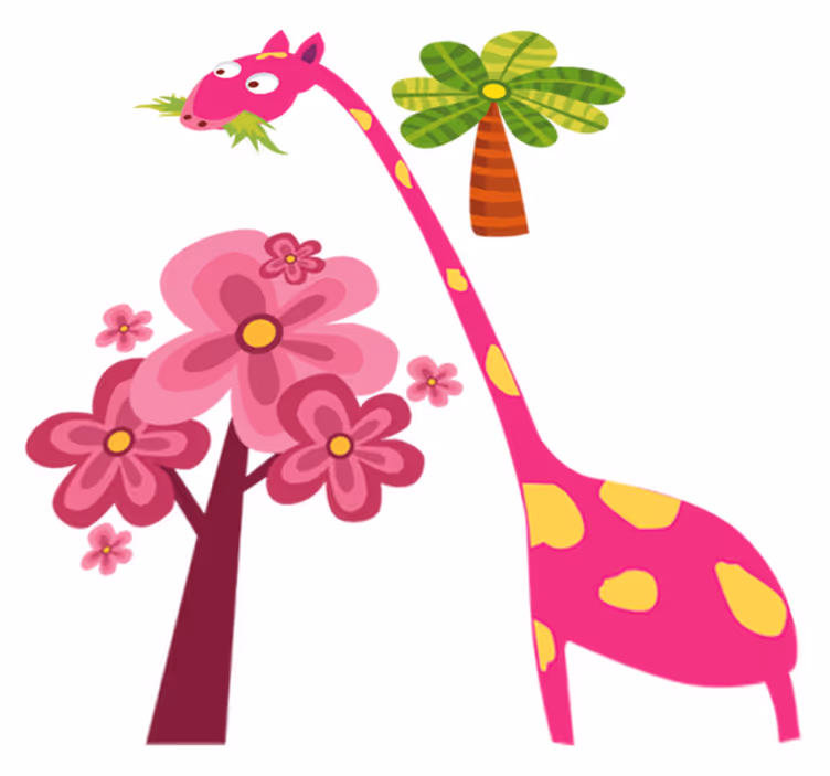 Tappeto vinile per bambini giraffa rosa che mangia - TenStickers