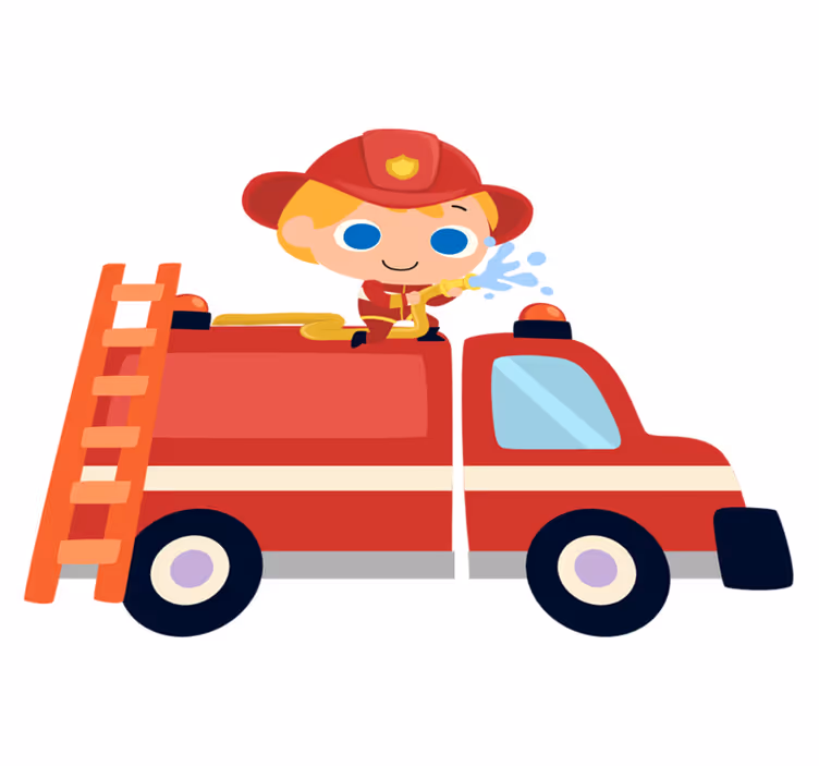 Tappeto vinile per bambini uomo auto rossa pompiere - TenStickers