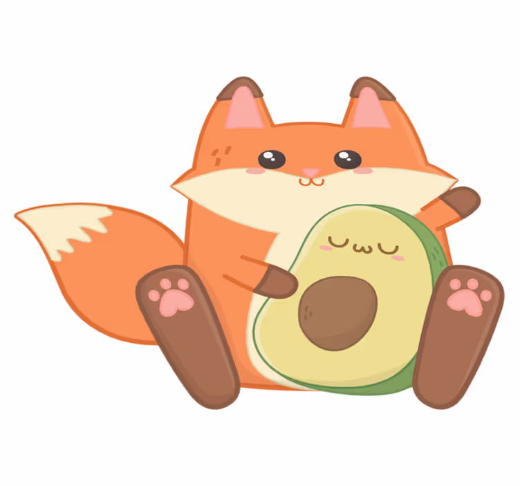 Tappeto vinile per bambini volpe kawaii con avocado - TenStickers