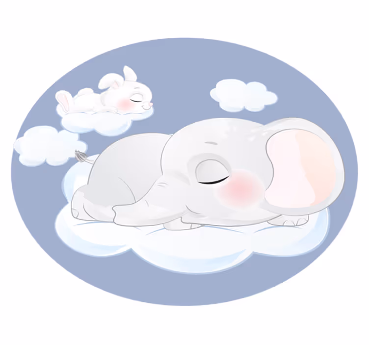 Tappeto vinile per bambini elefante e coniglio su nuvola - TenStickers