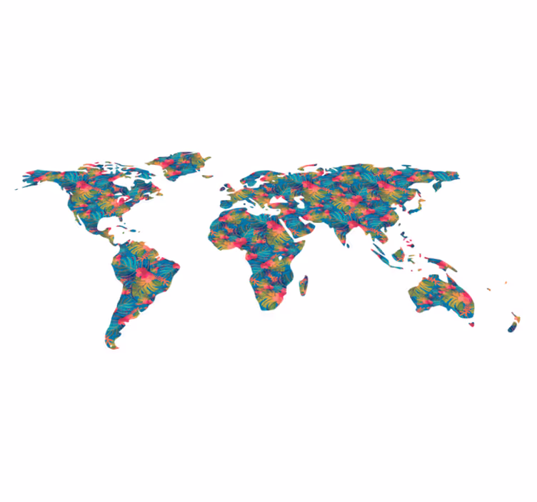 Tappeto vinile mappamondo foglie tropicali colorate - TenStickers