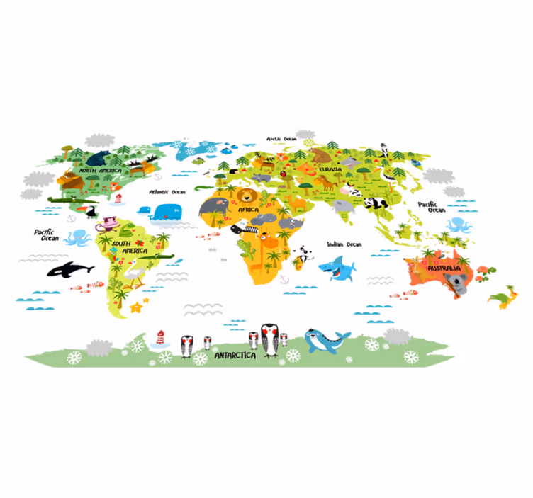 Tappeto vinile mappamondo design fauna inglese - TenStickers