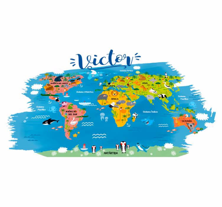 Tappeto vinile mappamondo animali con nomi in spagnolo - TenStickers