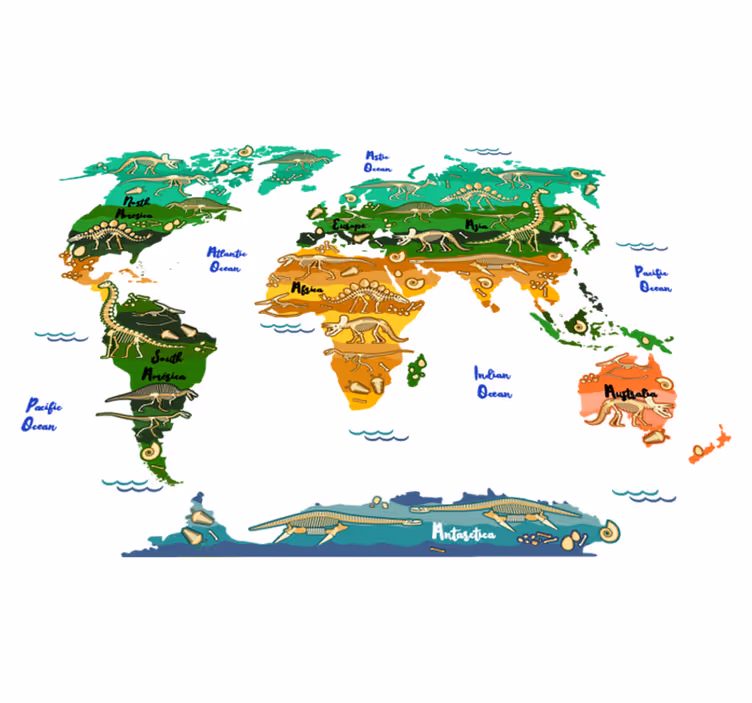 Tappeto vinile mappamondo dinosauri con nomi inglesi - TenStickers