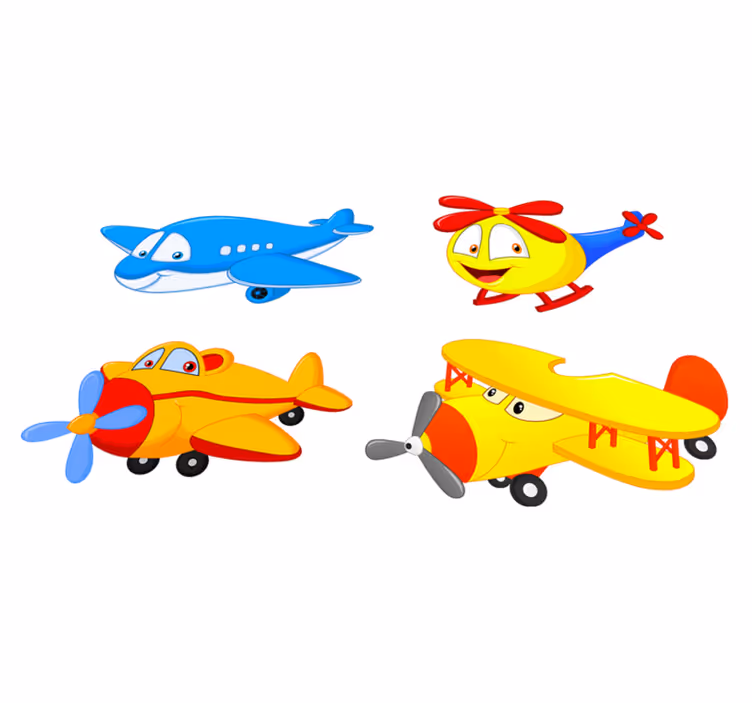 Tappeto vinile per bambini aerei e elicotteri con facce - TenStickers