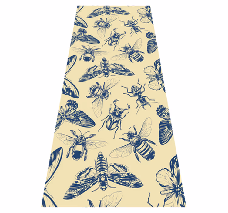 Tappeto vinile bagno motivo api e farfalle blu e giallo - TenStickers