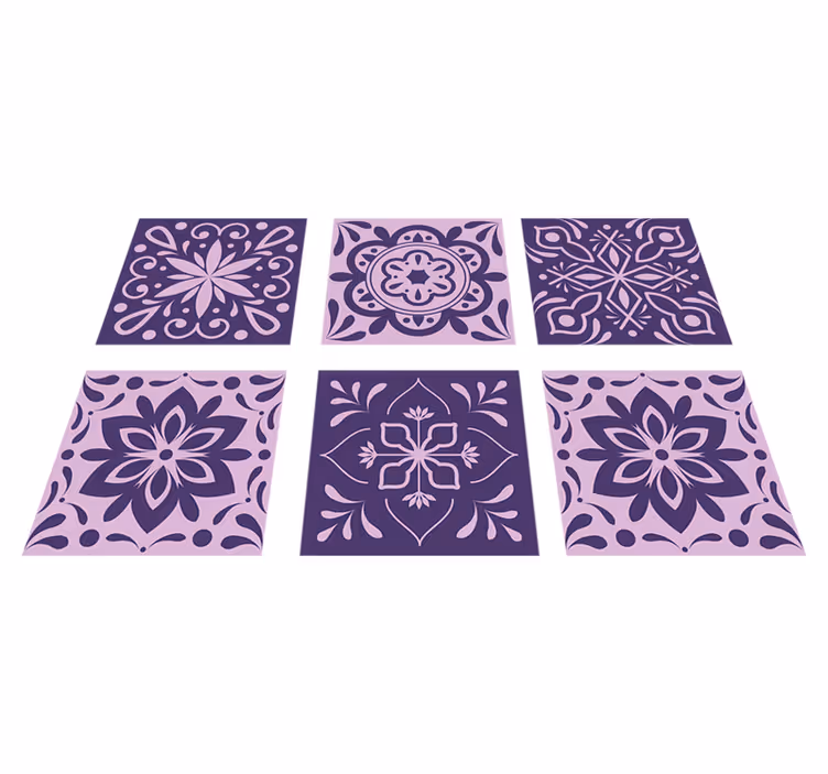 Tappeto vinile bagno piastrelle floreali viola - TenStickers