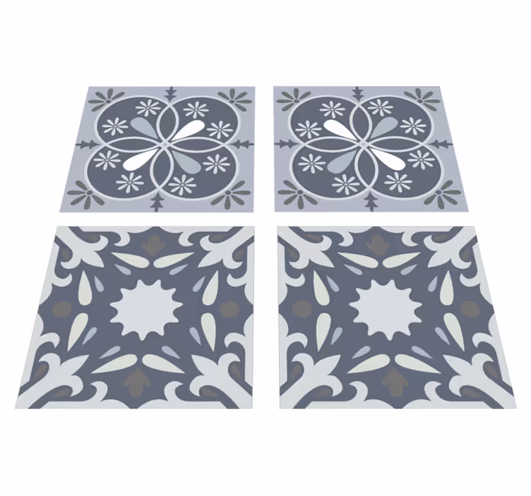 Tappeto vinile bagno adesivo piastrelle fiori blu - TenStickers