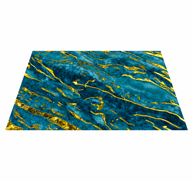 Tappeto vinile bagno effetto marmo blu e oro - TenStickers