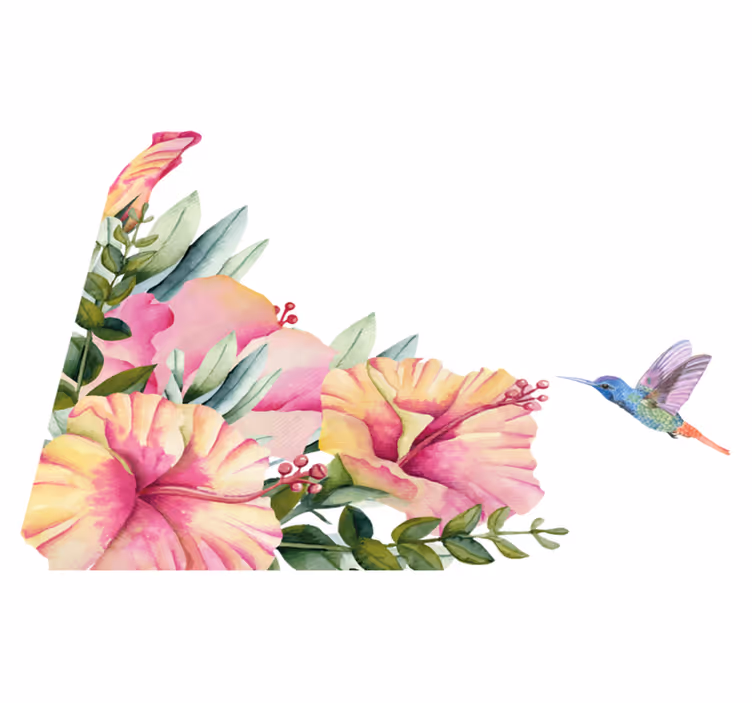 Tappeto vinile bagno fiori con colibrì - TenStickers