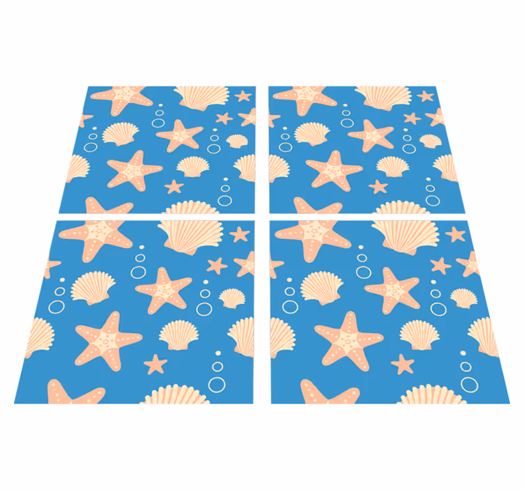 Tappeto vinile bagno stelle di pesce e conchiglie - TenStickers