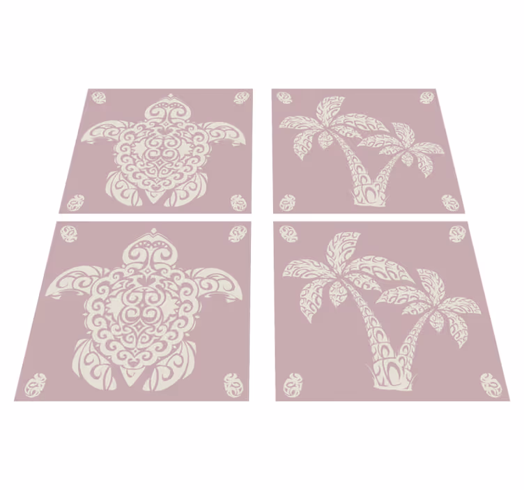 Tappeto pvc cucina motivo tartaruga e palma hawaiana - TenStickers