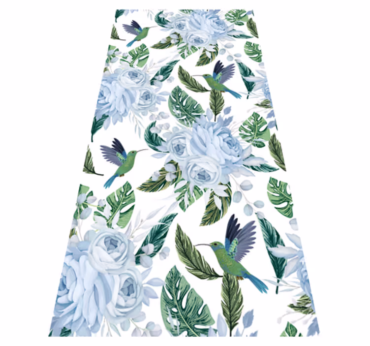 Tappeto pvc cucina fiori blu da giardino con uccelli - TenStickers