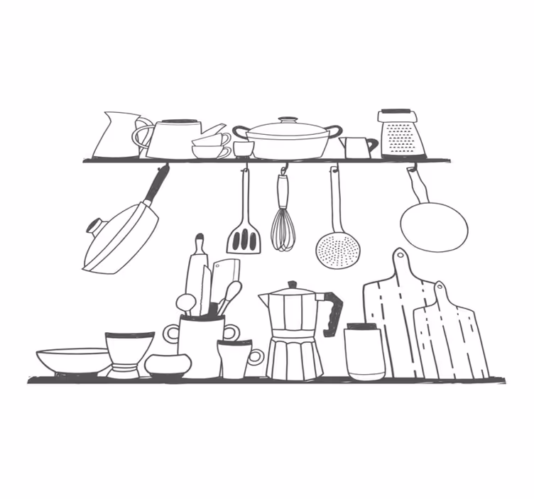 Tappeto pvc cucina utensili da cucina su mensole - TenStickers