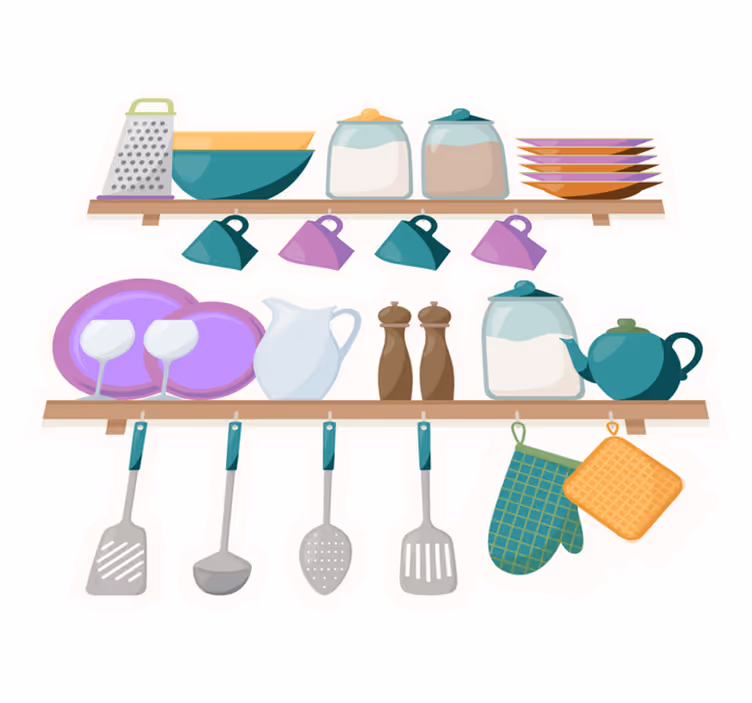 Tappeto pvc cucina mensole con utensili da cucina - TenStickers